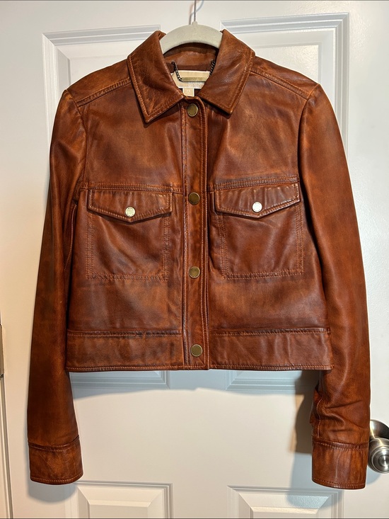 MICHAEL Michael Kors Jackets & Blazers - Micheal Kors Cropped Brown Leather Jacket Women's Size XS